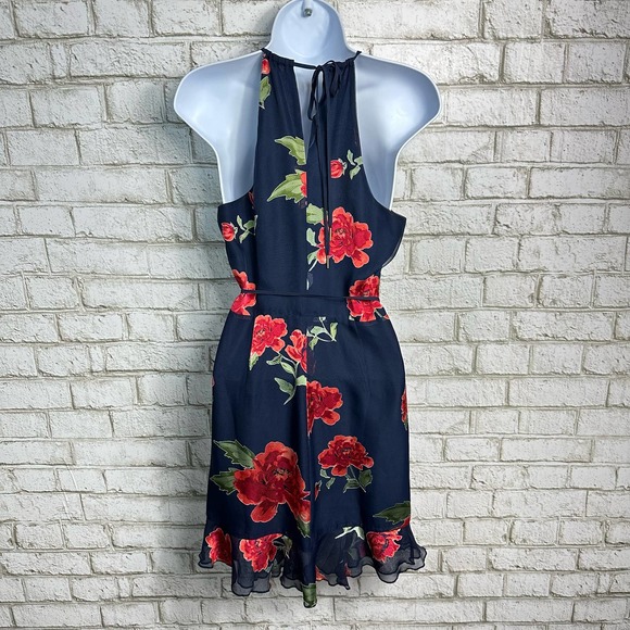 Lovers + Friends Dress Gigi Wrap Floral Mini Ruffle Sleeveless Halter Blue Pink - Picture 3 of 9